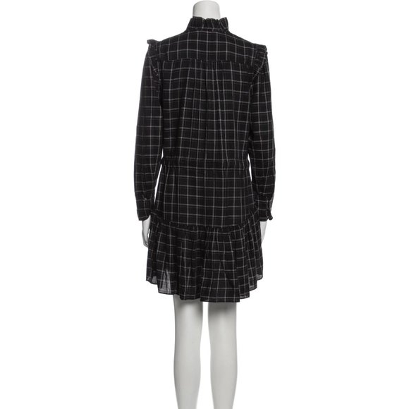 Rebecca Taylor La Vie Drapey Plaid Long Sleeve Belted Ruffle Dress - Black Combo - Picture 11 of 16